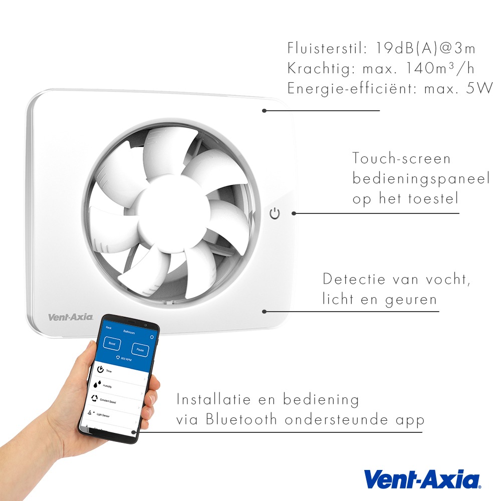 Vent-Axia Svensa - Badkamerventilator met Ã˜ 100 mm / Ã˜ 125 mm - App-bediening - Geur-, vocht- en lichtsensor